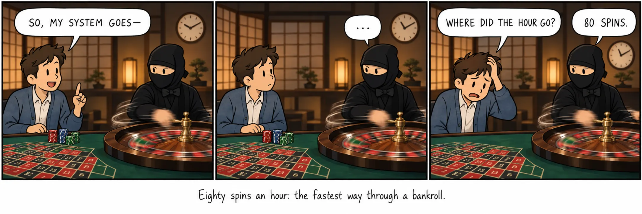 1時間に80スピン。バンクロールを使い切るのに最も速い道。