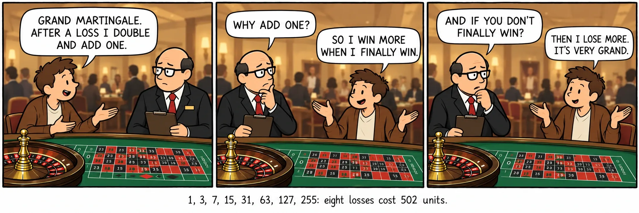 1、3、7、15、31、63、127、255。8回の外れでコストは502ユニット。